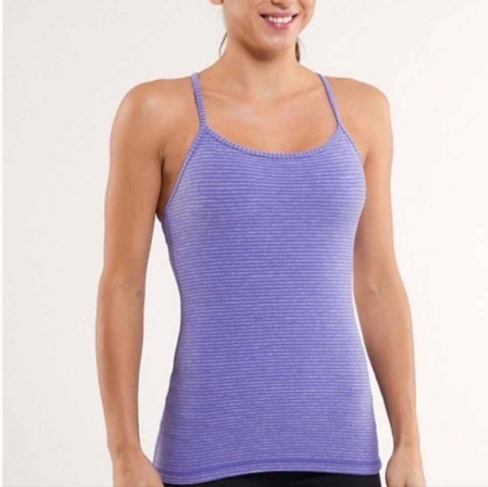 LULULEMON Power Y Racerback Tank Top Shirt Shelf Bra Tonka Stripe Pigment Blue 8